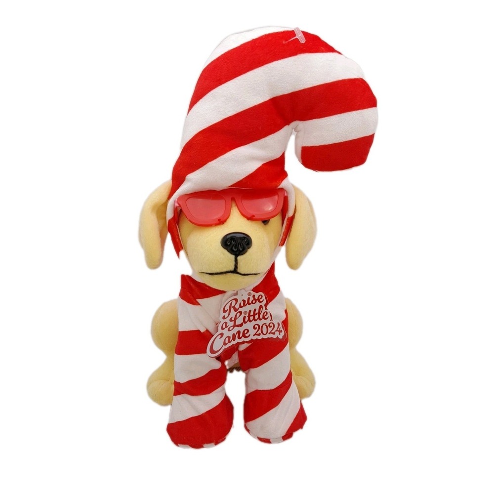 Raising Cane's 2024 Christmas Candy Cane Plush Puppy Dog‎ Limited Edition